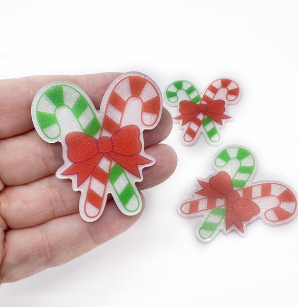 50% OFF! - Candy Canes - Glitter Acrylic Flatback Embellishments- 5pcs