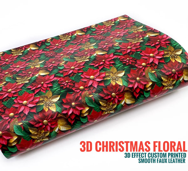 3D Christmas Floral - Custom Printed Smooth Faux Leather