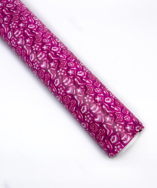 3D Puff Fashion Dark- Exclusive Custom Printed Smooth Faux Leather Roll