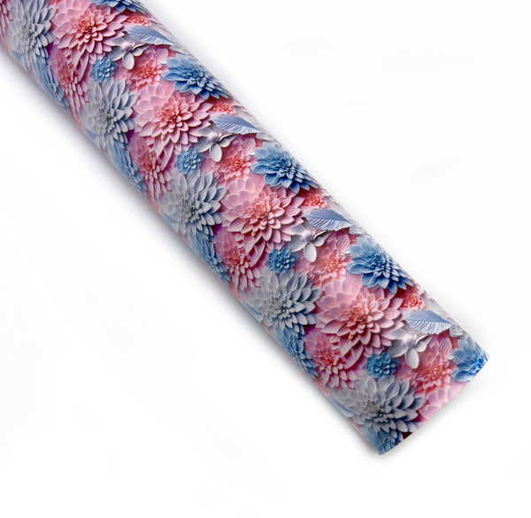 3D Floral Dream - Exclusive Custom Printed Smooth Faux Leather Roll