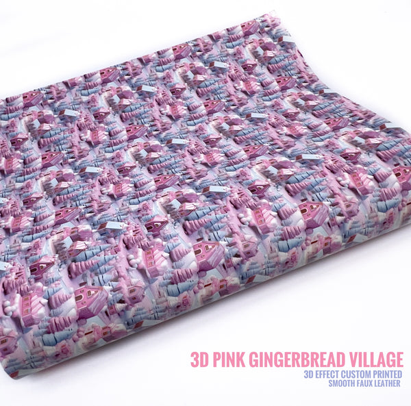 3D Pink Gingerbread Village - Custom Printed Smooth Faux Leather