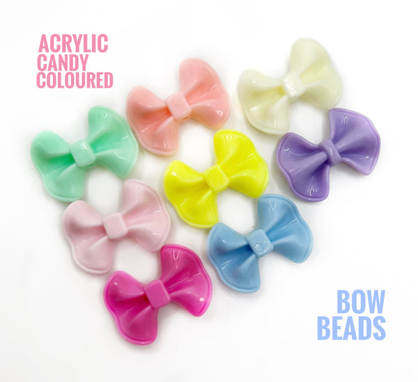 Candy Coloured Bow Beads - 8pcs