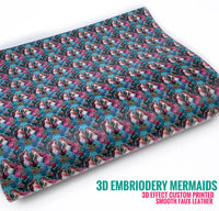 3D Embroidery Mermaids - Custom Printed Smooth Faux Leather