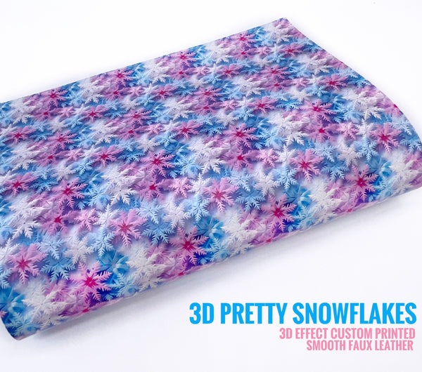 3D Pretty Snowflakes - Custom Printed Smooth Faux Leather