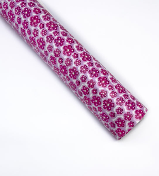 3D Puff Flowers- Exclusive Custom Printed Smooth Faux Leather Roll