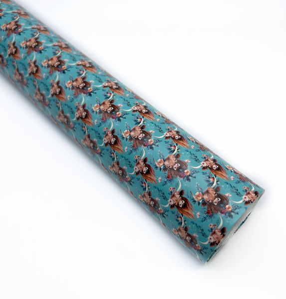 Highland Cow - Exclusive Custom Printed Smooth Faux Leather Roll