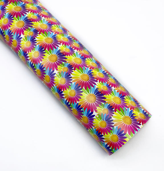 Rainbow Sunflowers - Exclusive Custom Printed Smooth Faux Leather Roll