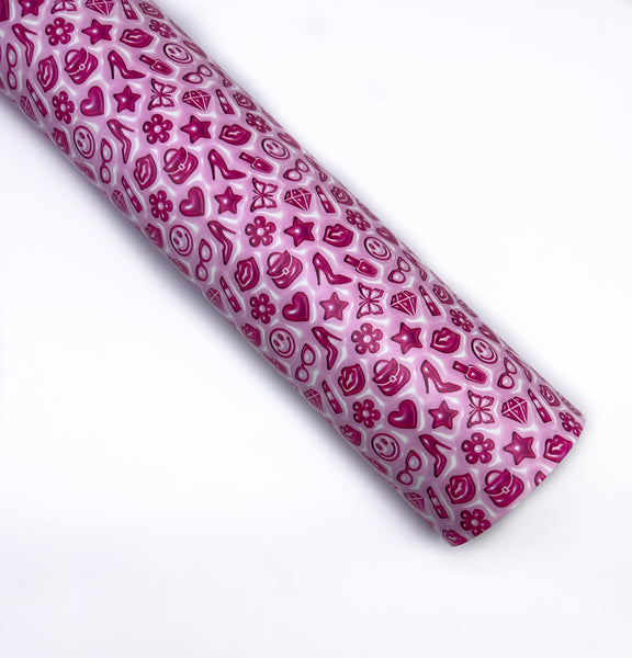 3D Puff Fashion Light- Exclusive Custom Printed Smooth Faux Leather Roll