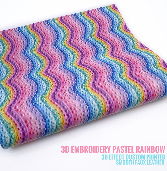 3D Embroidery Pastel Rainbow - Custom Printed Smooth Faux Leather