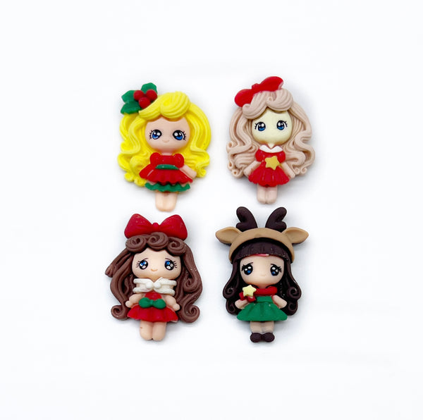50% OFF! - Christmas Girls - Mixed Set 3D Resin Flatback Embellishments - 4pcs