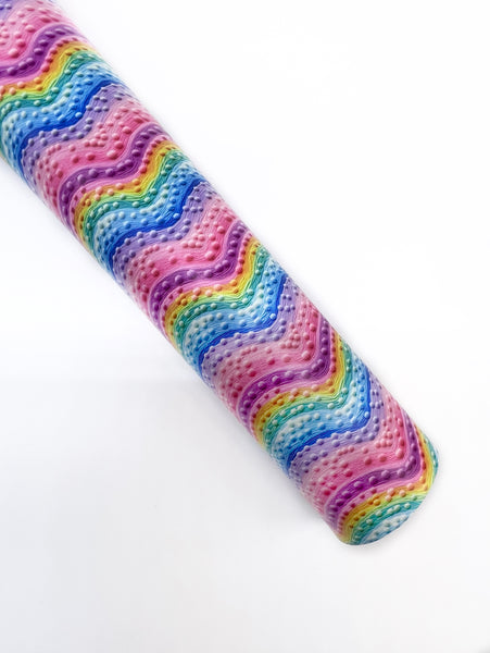 3D Embroidery Pastel Rainbow - Exclusive Custom Printed Smooth Faux Leather Roll