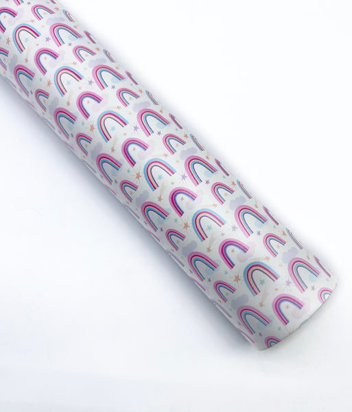 Pink Rainbows - Exclusive Custom Printed Smooth Faux Leather Roll