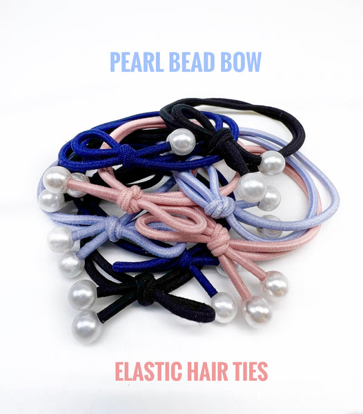 Pearl Bead Bowknot Elastic Hair Ties - 10pcs