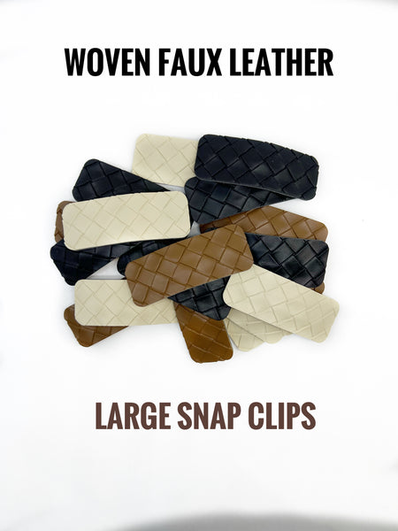 Woven Faux Leather Large Snap Clips - 2pcs
