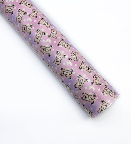Pastel Teddies - Exclusive Custom Printed Smooth Faux Leather Roll