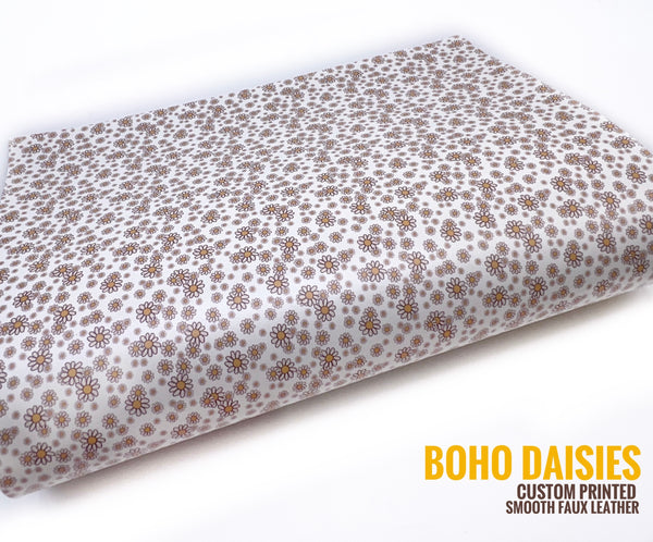 Boho Daisies - Exclusive Custom Printed Smooth Faux Leather