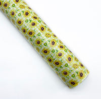 Sunflowers on Gingham - Exclusive Custom Printed Smooth Faux Leather Roll
