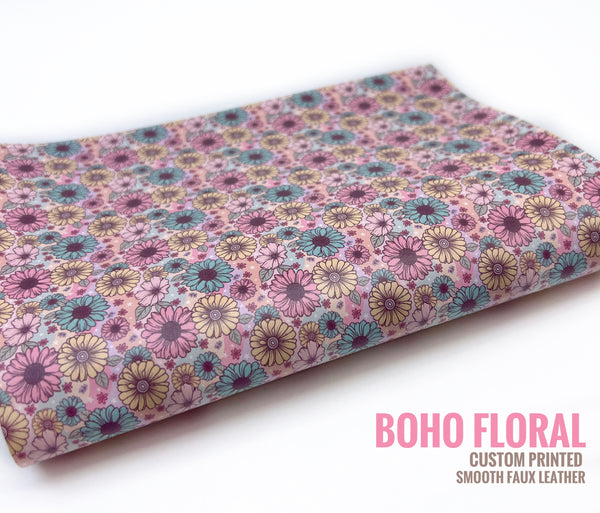Boho Floral - Exclusive Custom Printed Smooth Faux Leather