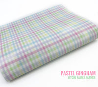 Pastel Gingham Printed Litchi Faux Leather - CLEARANCE $1.50 per SHEET!