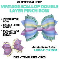 Vintage Scalloped Double Layer Pinch Bow- Large 4" / 10.16cm TEMPLATE