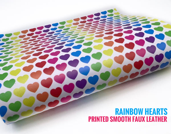 Rainbow Hearts - Printed Smooth Faux Leather