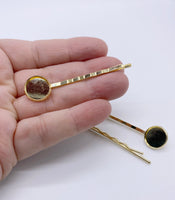 Cabochon Blank Plain Bobby Pin Hair Clips (12mm & 14mm) - 10pcs