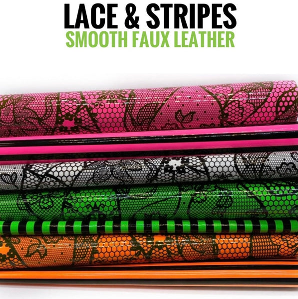 Lace / Stripe Patterns Smooth Patent Faux Leather.