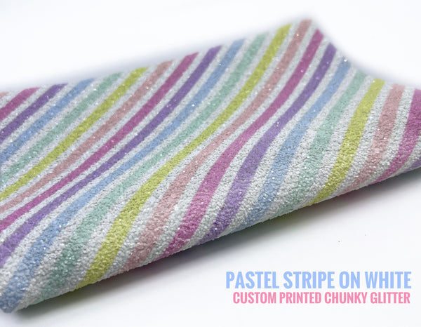 Pastel Stripe on White - Custom Printed Chunky Glitter