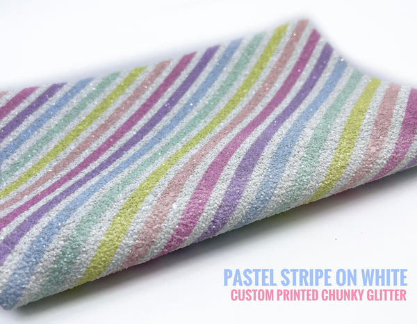Pastel Stripe on White - Exclusive GG Printed Chunky Glitter
