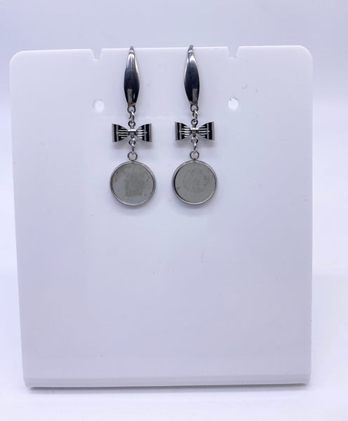 Cabochon Blank Bow Design Silver Dangle Earrings (12mm & 14mm) - 10pcs