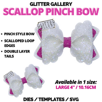Scallop Pinch Bow- Large. 4 inch / 10.16cm TEMPLATE