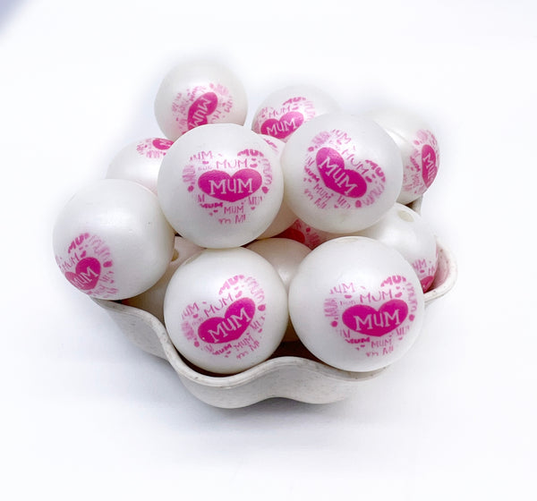 20mm Chunky / Bubblegum Beads - Exclusive MUM PRINT - 10pcs