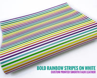 Bold Rainbow Stripe on White - GG Exclusive Print Smooth Faux Leather