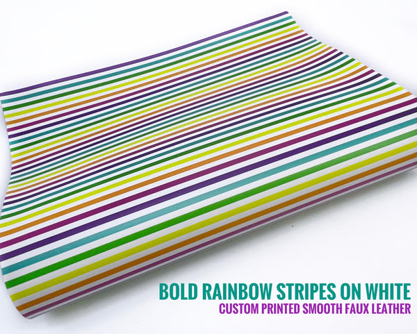 Bold Rainbow Stripe on White - GG Exclusive Print Smooth Faux Leather