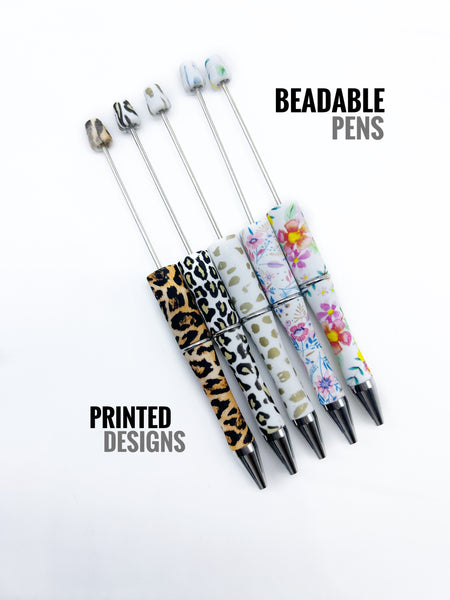 Beadable Pens - Printed / Patterned Designs 2pcs with bags