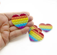 Rainbow Pop It Heart Shaped Printed Planar Resins - 5pcs