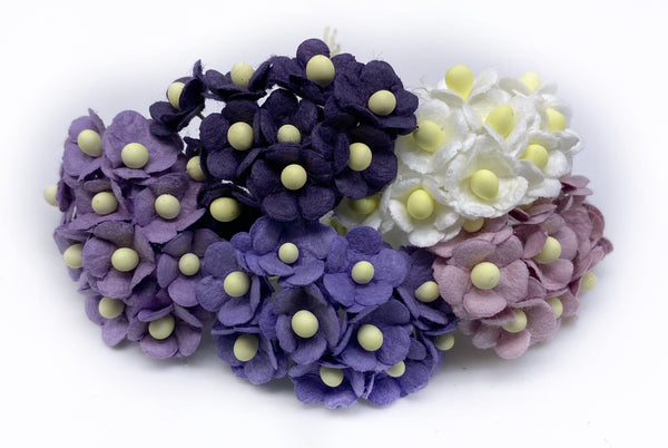 50% OFF Bargain Bundle!! - Mulberry Paper Mini Blossoms - 1cm Purples