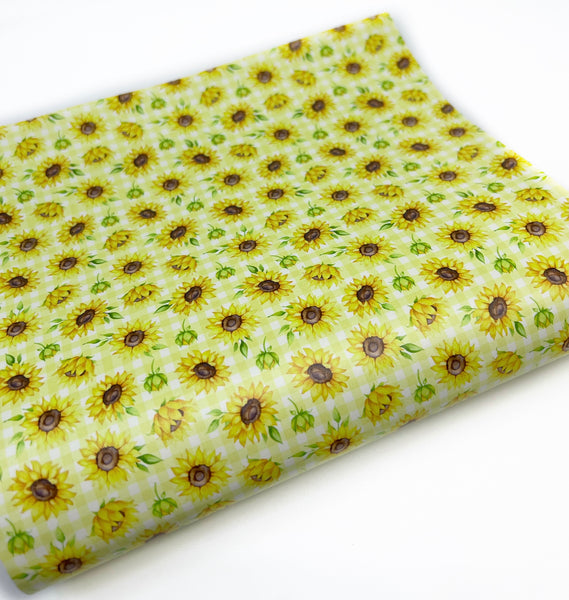 Sunflowers on Gingham - Exclusive Custom Printed Smooth Faux Leather