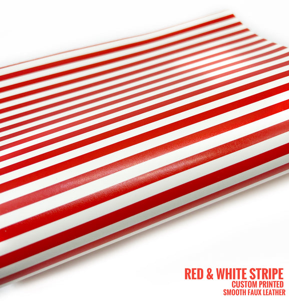 Red & White Stripe - Custom Printed Smooth Faux Leather