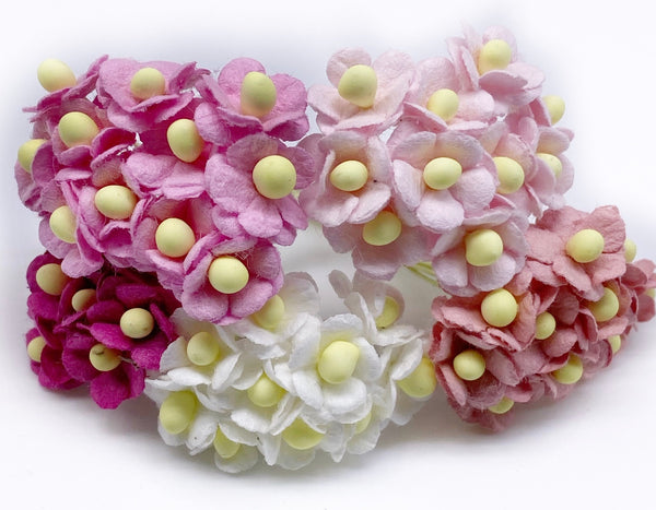 Mulberry Paper Mini Blossoms - 1cm Pinks Bundle SAVE $1.75!
