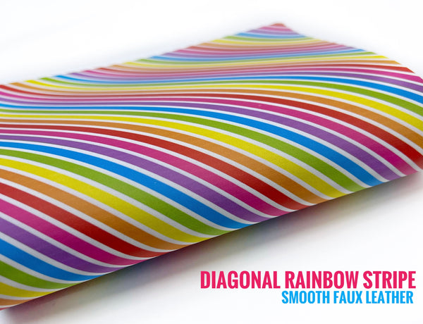 Diagonal Rainbow Stripes - Printed Smooth Faux Leather