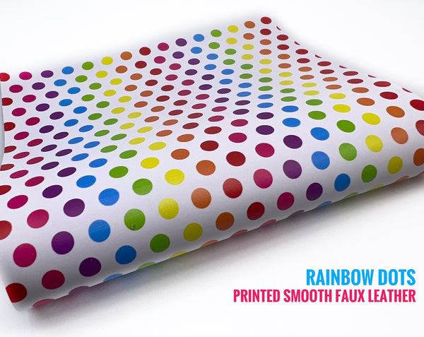 Rainbow Dots - Printed Smooth Faux Leather